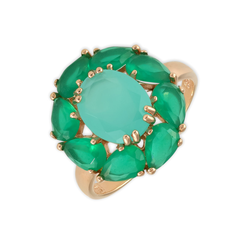 Серебряное кольцо с халцедоном и агатами