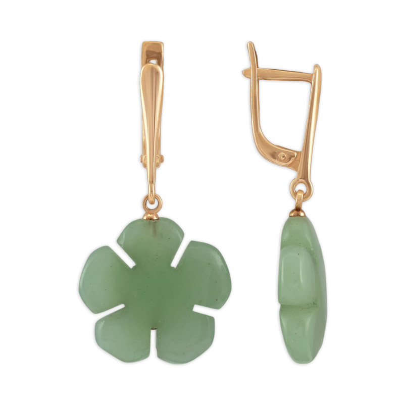 Серьги из серебра с нефритом "Цветок"