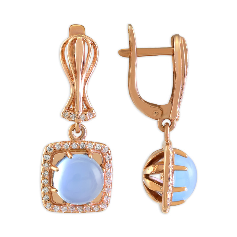 Серьги из серебра с фианитами и халцедоном