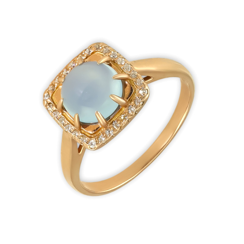 Кольцо из серебра с фианитами и халцедоном