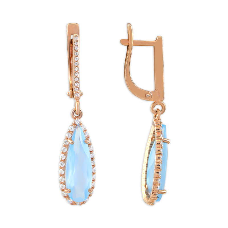 Серьги из серебра с халцедоном и фианитами