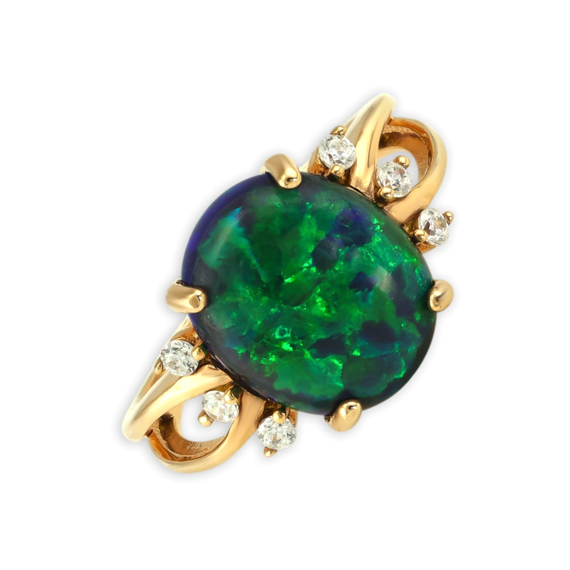 Серебряное кольцо с опалом и фианитами