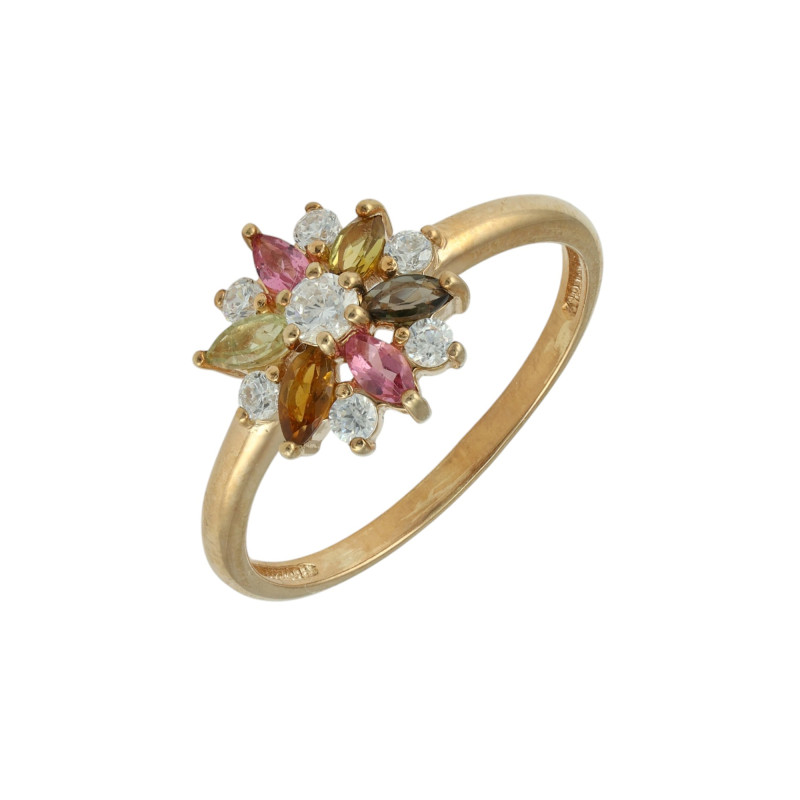 Серебряное кольцо с турмалином и фианитами