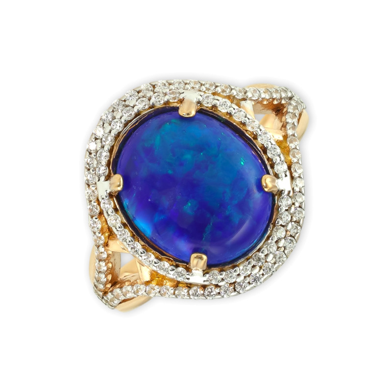 Кольцо из серебра с опалом и фианитами