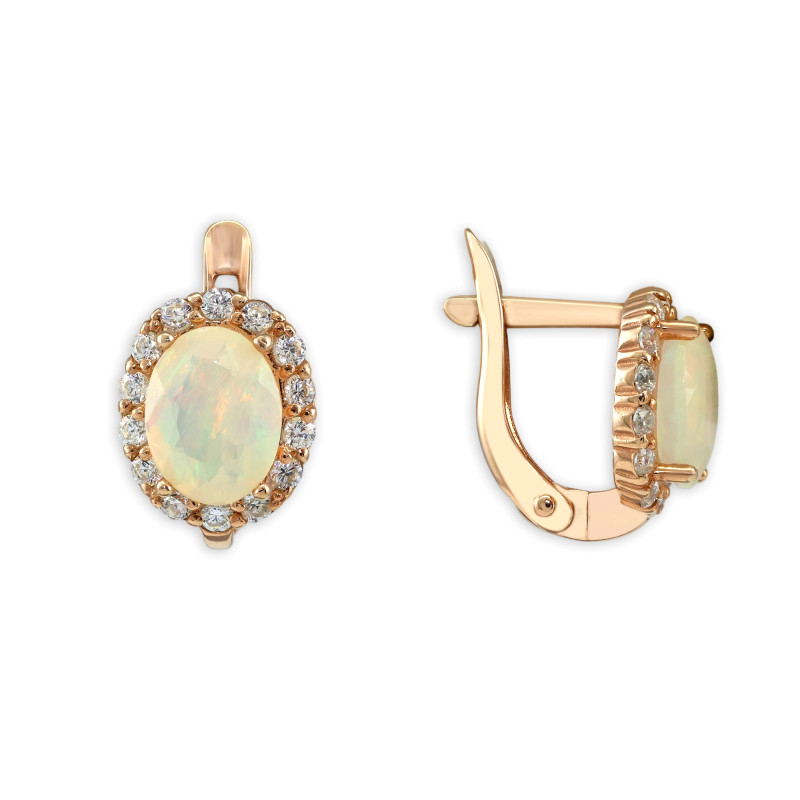 Серьги из серебра с опалом и фианитами