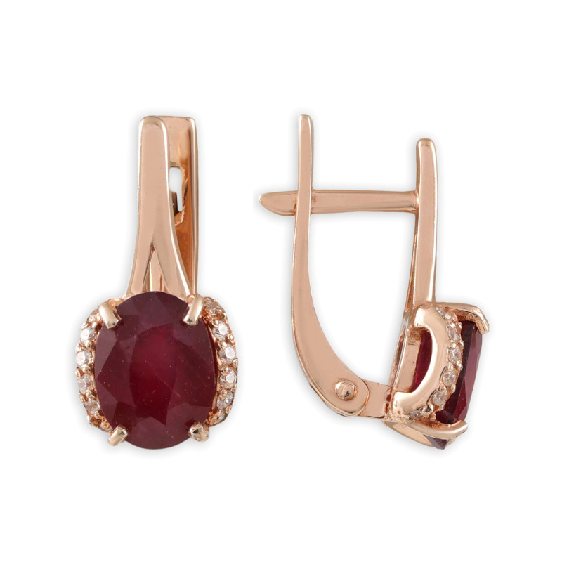 Серьги из серебра с рубином и бриллианитами