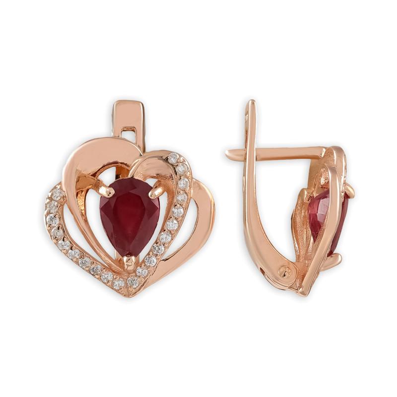 Серьги из серебра с рубином и бриллианитами