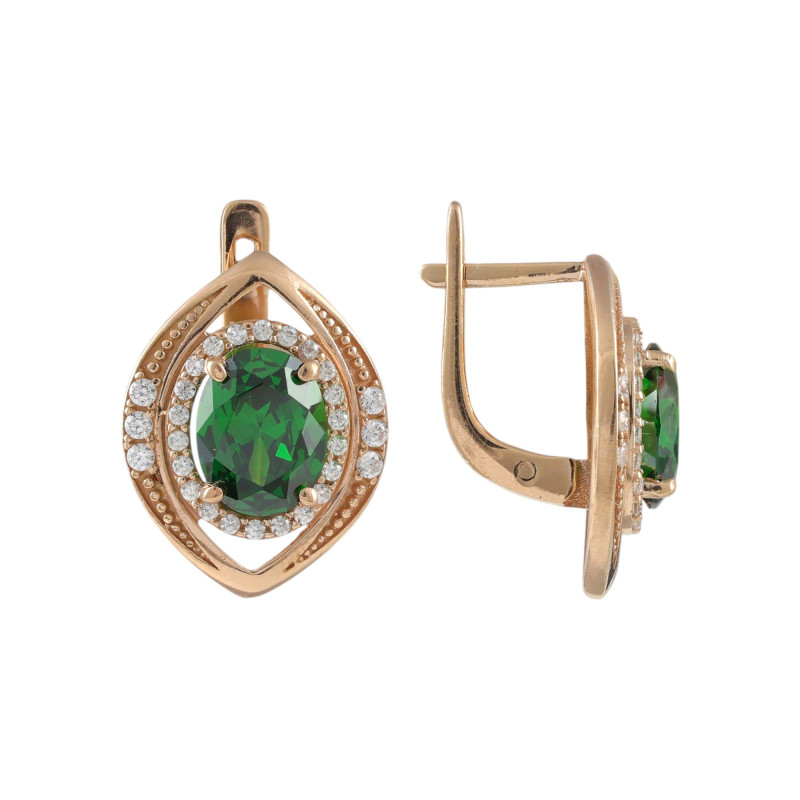 Серьги с синтетическими изумрудами и фианитами