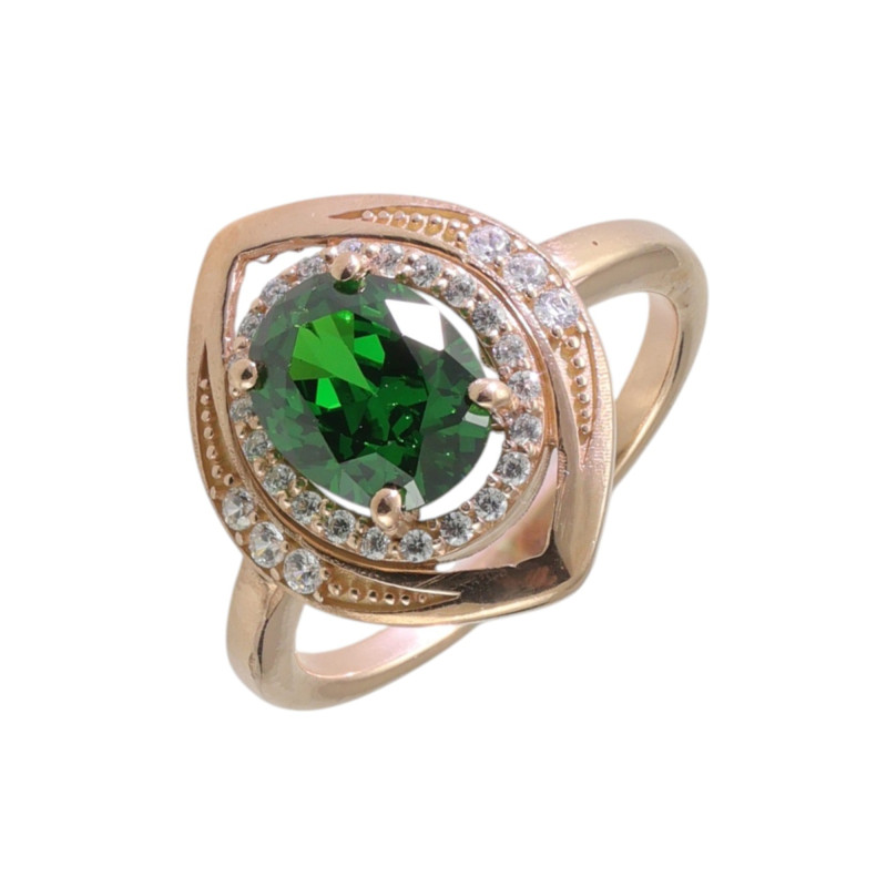 Кольцо с синтетическим изумрудом и фианитами