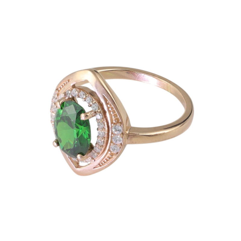 Кольцо с синтетическим изумрудом и фианитами