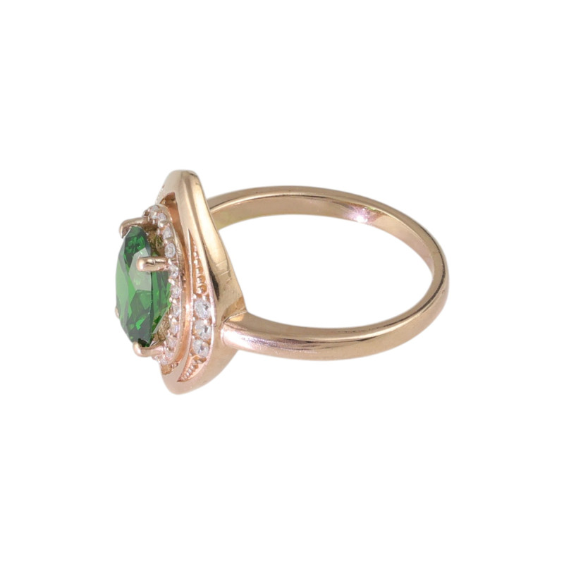 Кольцо с синтетическим изумрудом и фианитами