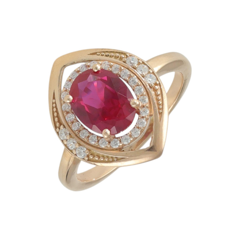 Кольцо с синтетическим рубином и фианитами