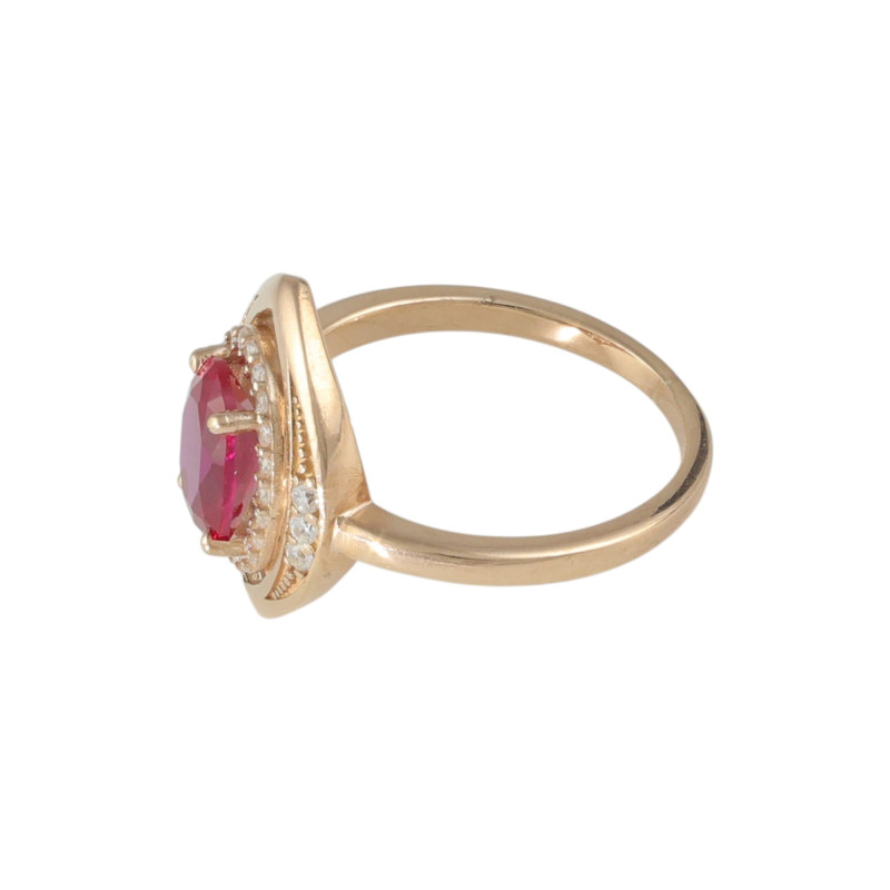 Кольцо с синтетическим рубином и фианитами