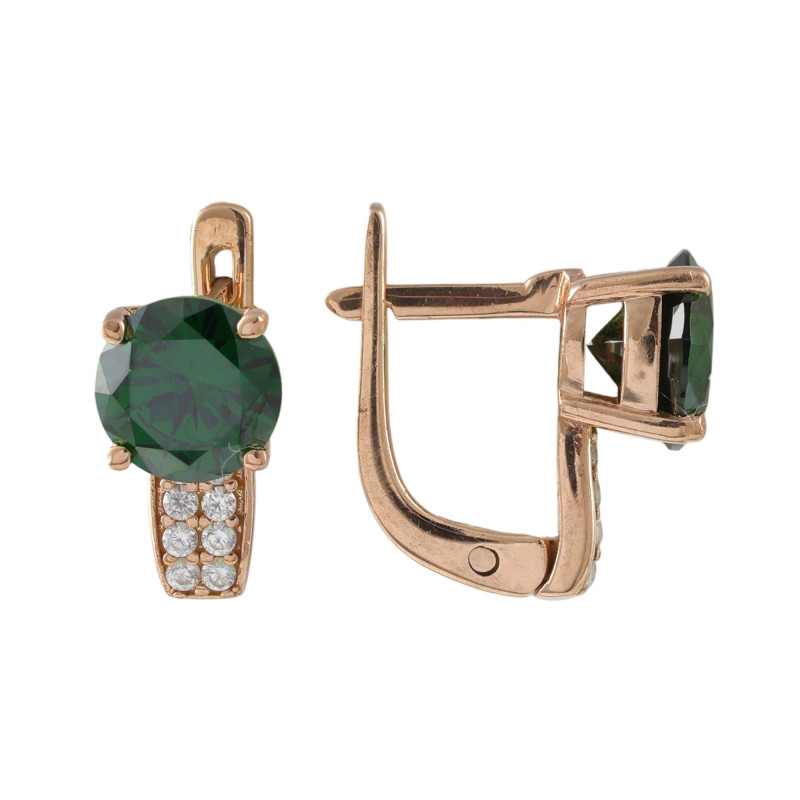 Серьги с синтетическим изумрудом и фианитами