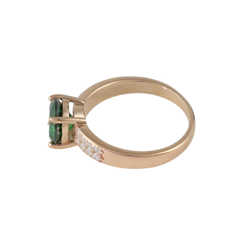 Кольцо с синтетическим изумрудом и фианитами