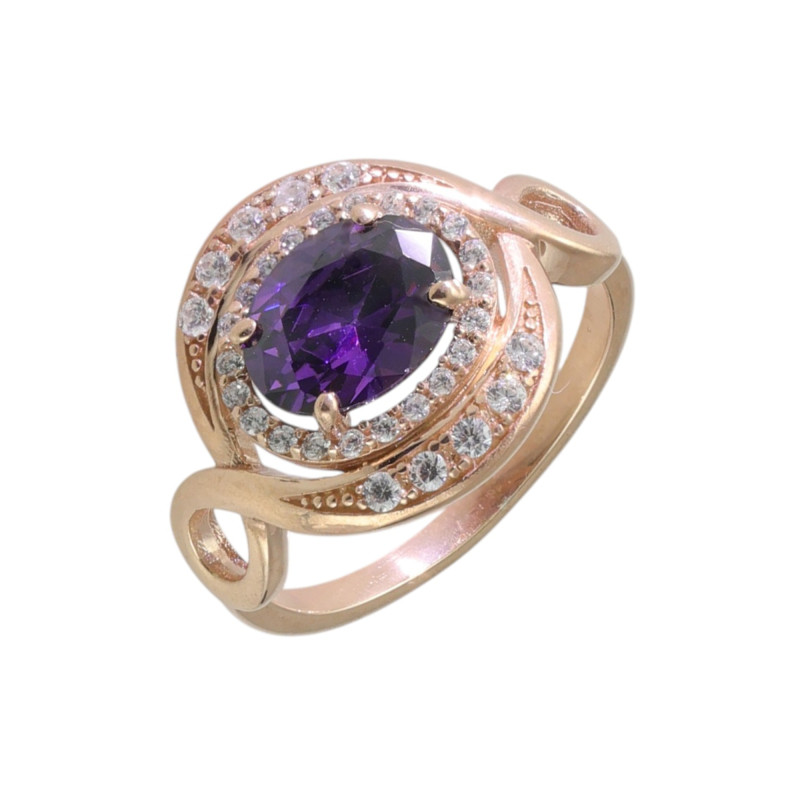 Кольцо с выращенным аметистом и фианитами