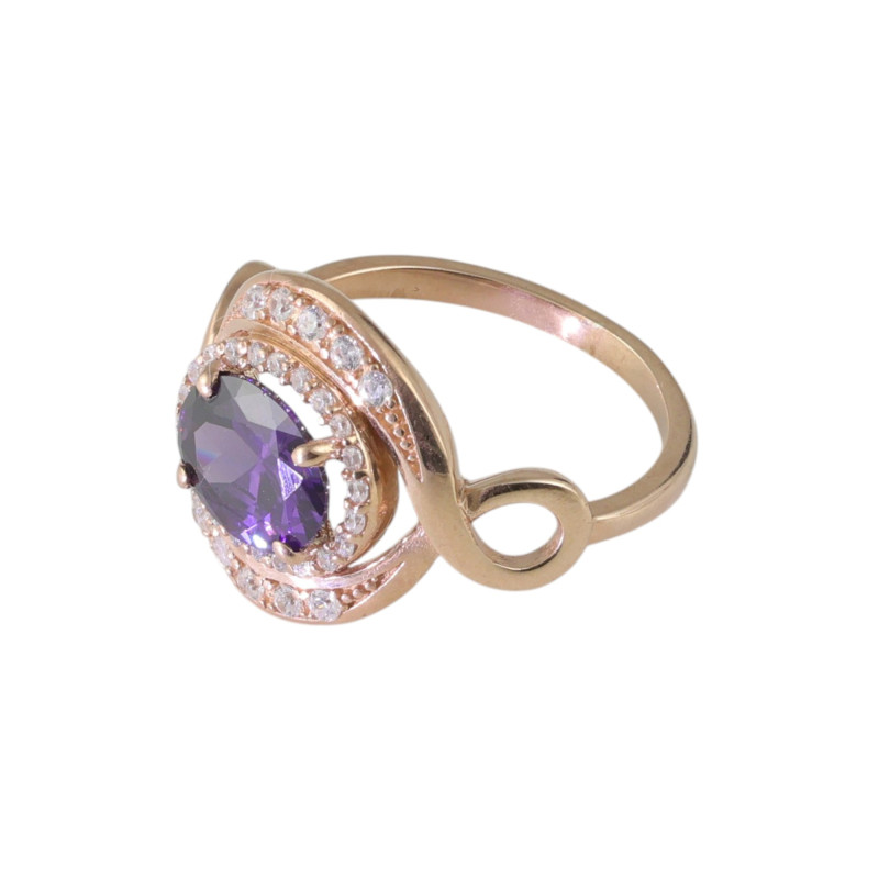 Кольцо с выращенным аметистом и фианитами