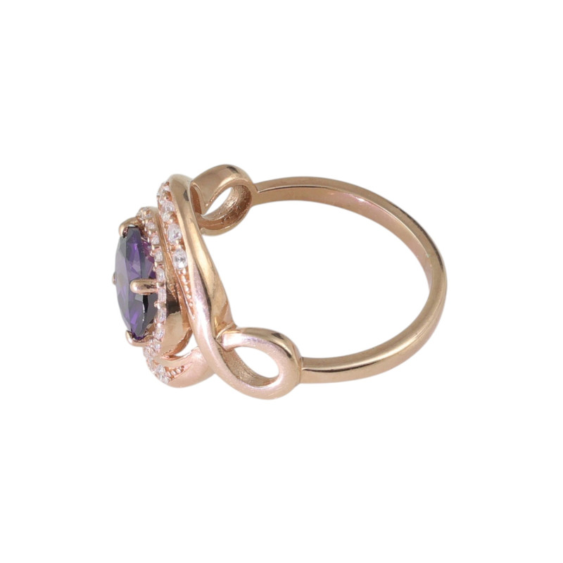 Кольцо с выращенным аметистом и фианитами