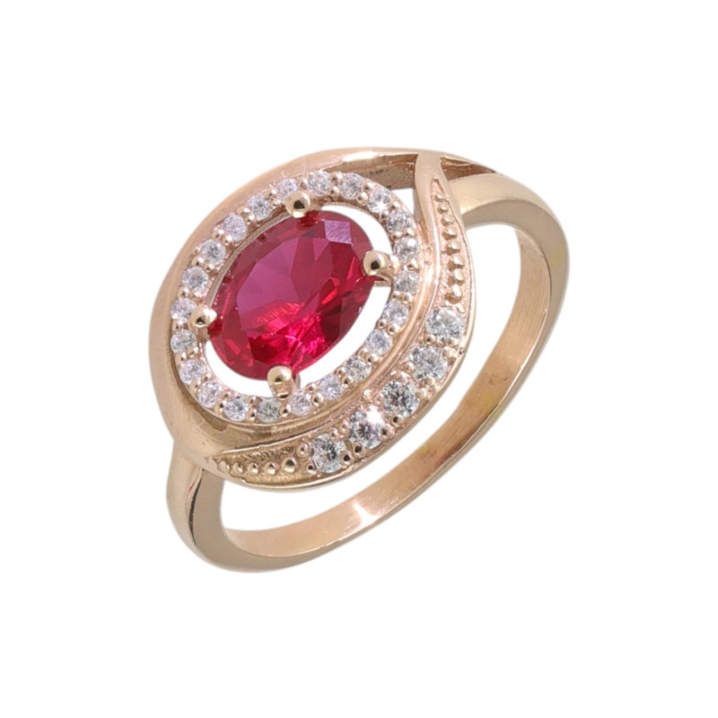 Кольцо с синтетическим рубином и фианитами