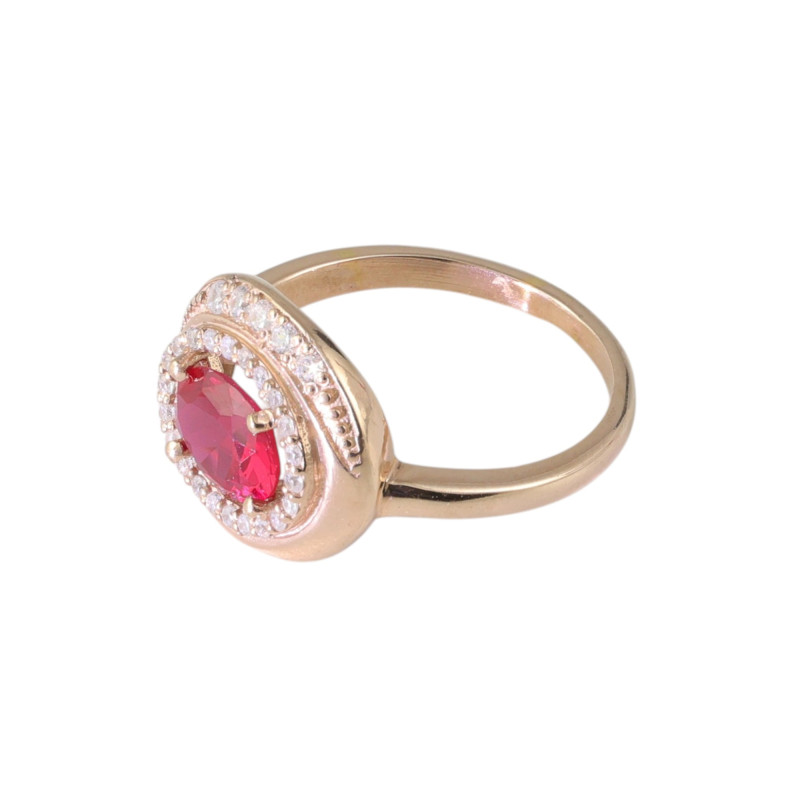Кольцо с синтетическим рубином и фианитами