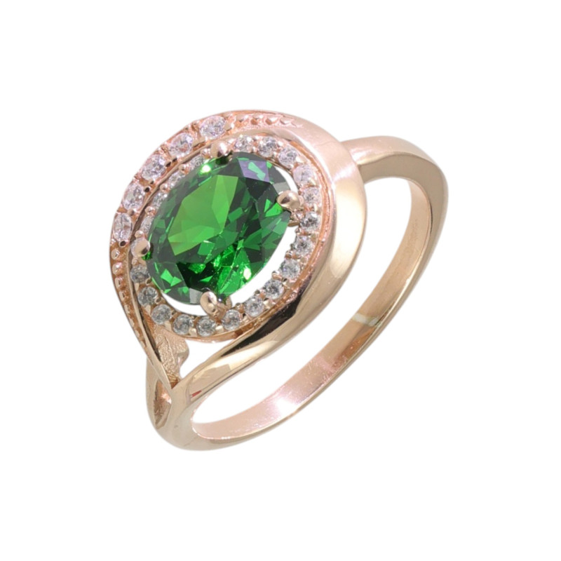 Кольцо с синтетическим изумрудом и фианитами