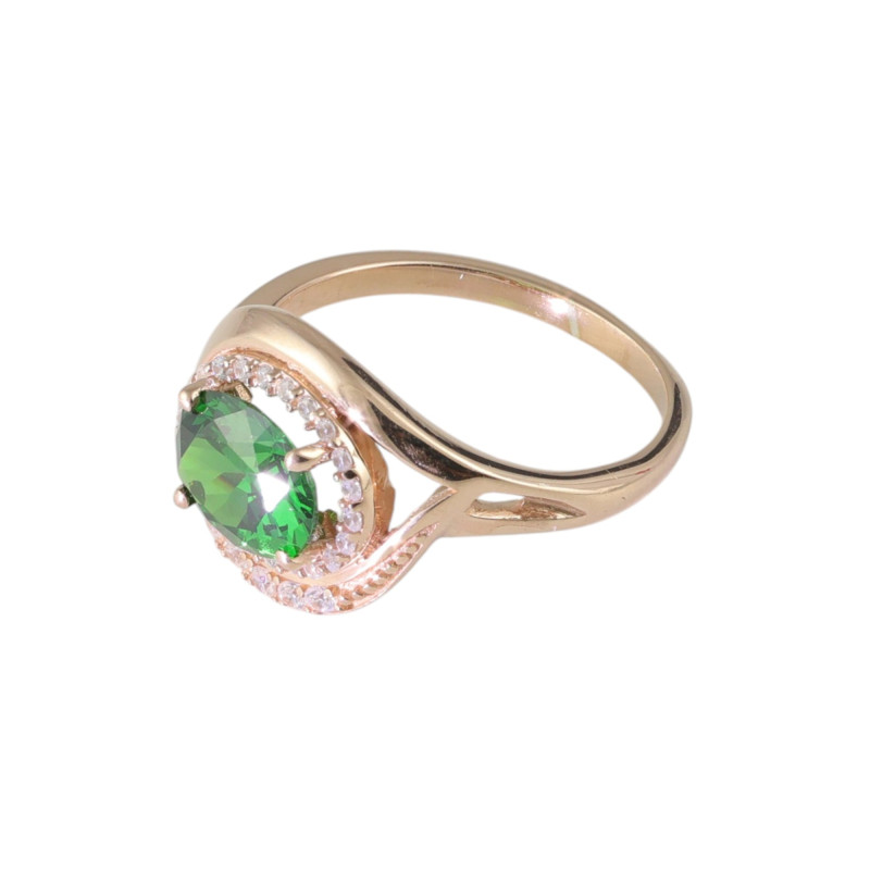 Кольцо с синтетическим изумрудом и фианитами