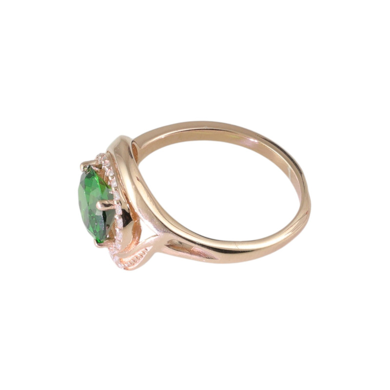 Кольцо с синтетическим изумрудом и фианитами