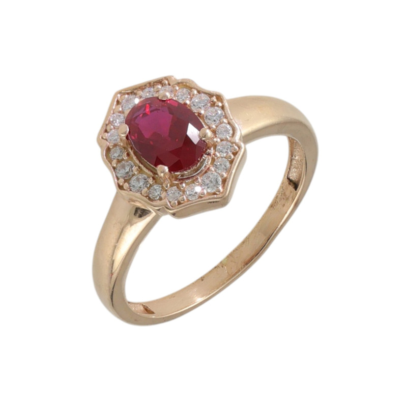 Кольцо с синтетическим рубином и фианитами