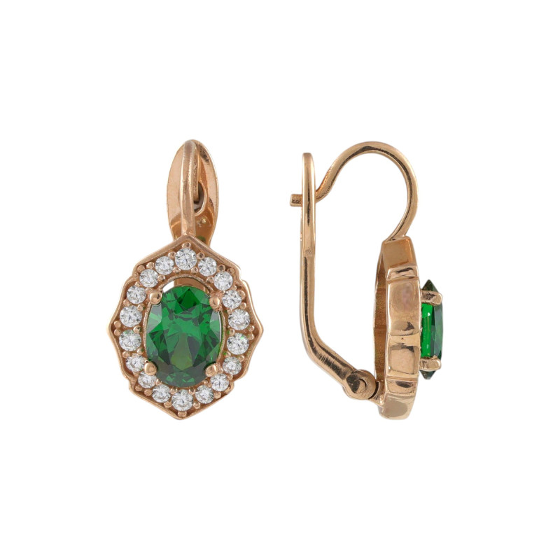 Серьги с изумрудом синтетическим и фианитами