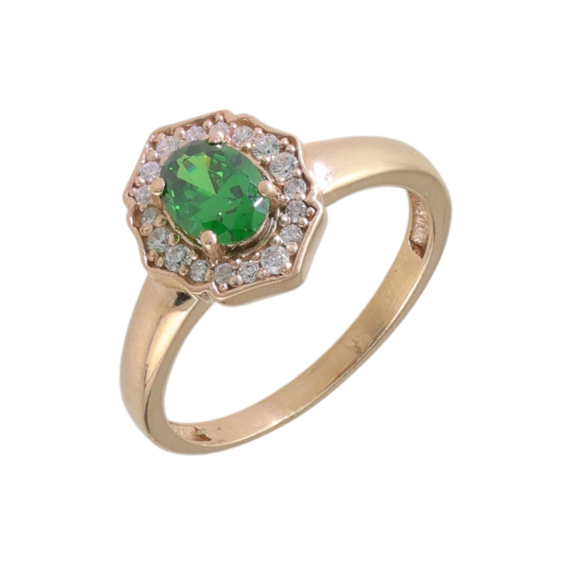 Кольцо с синтетическим изумрудом и фианитами