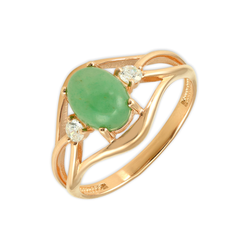 Кольцо с натуральным нефритом и фианитами