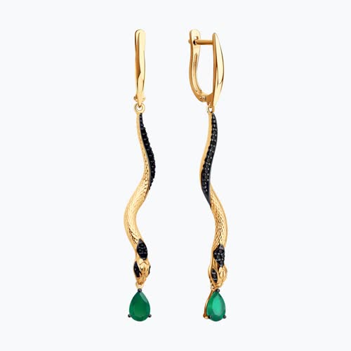 Серебряные серьги с агатом и фианитами