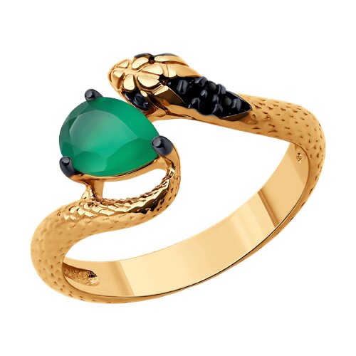 Серебряное кольцо с агатом и фианитами