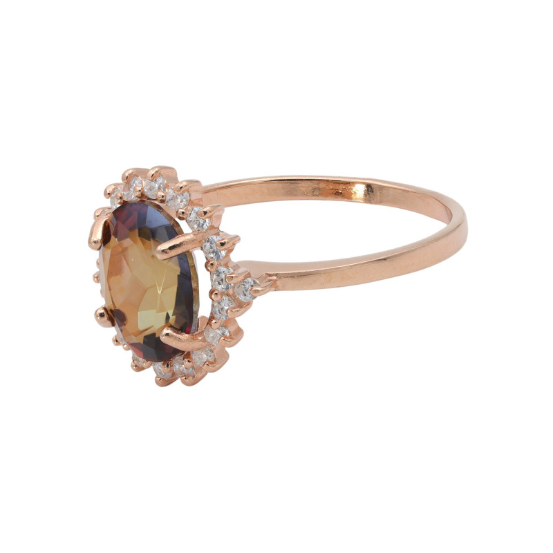 Кольцо позолоченное с горным хрусталём и фианитами