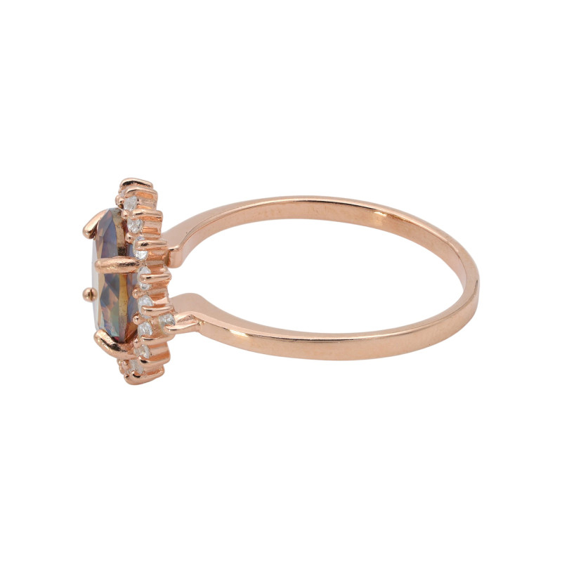 Кольцо позолоченное с горным хрусталём и фианитами