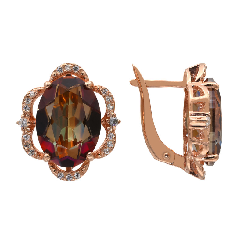 Серьги позолоченные с горным хрусталём и фианитами