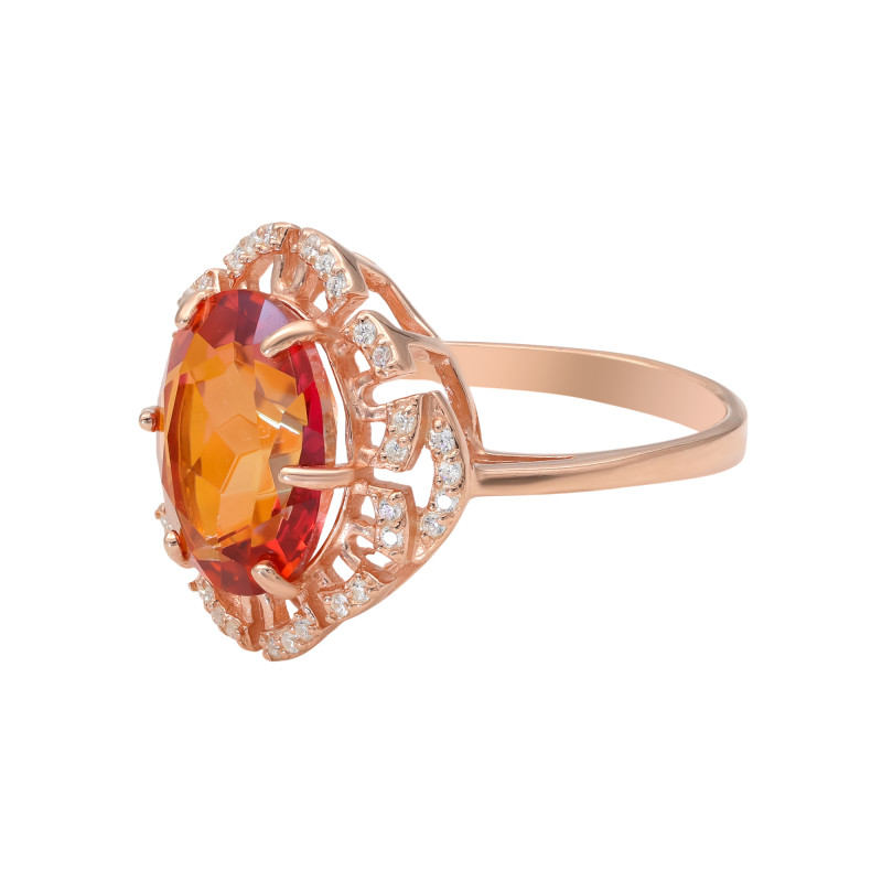 Кольцо позолоченное с горным хрусталём и фианитами