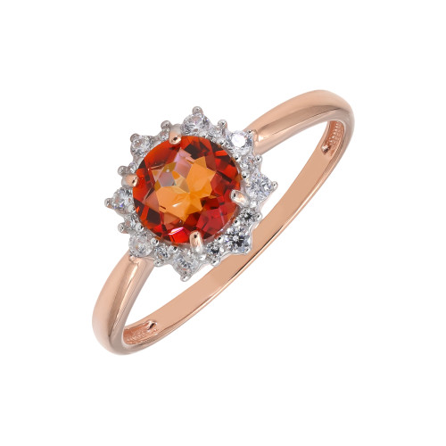 Кольцо позолоченное с горным хрусталём и фианитами