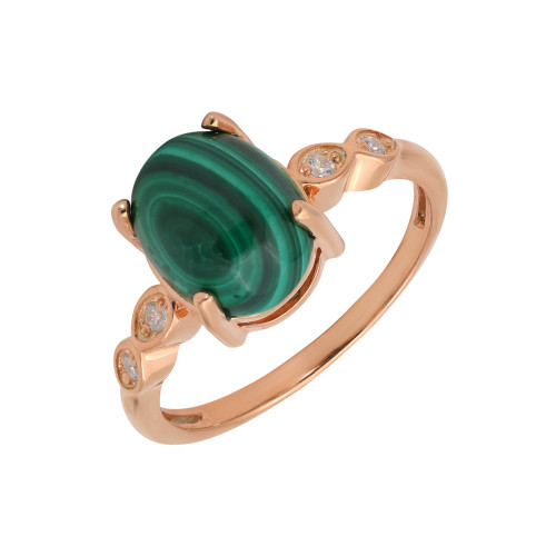 Кольцо позолоченное с малахитом и фианитами