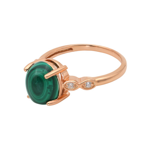Кольцо позолоченное с малахитом и фианитами