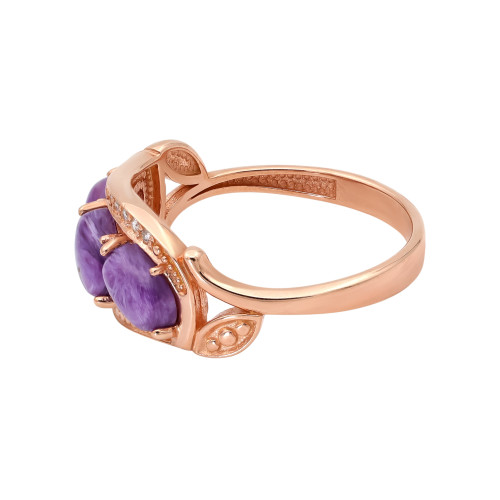 Позолоченное кольцо с чароитами и фианитами