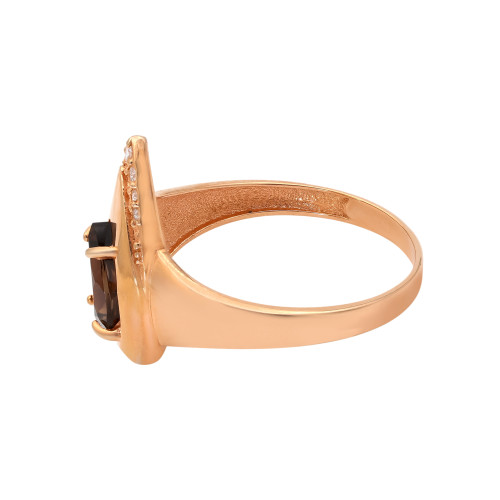 Позолоченное кольцо с природным раухтопазом и фианитами