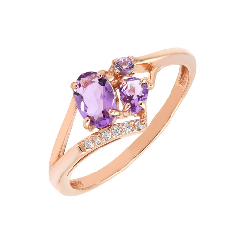 Позолоченное кольцо с натуральными аметистами и фианитами