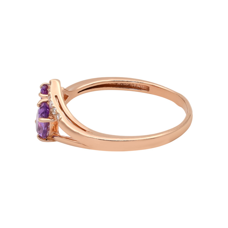 Позолоченное кольцо с натуральными аметистами и фианитами