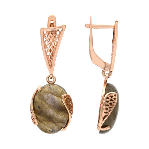 Позолоченные серьги с натуральным лабрадоритом