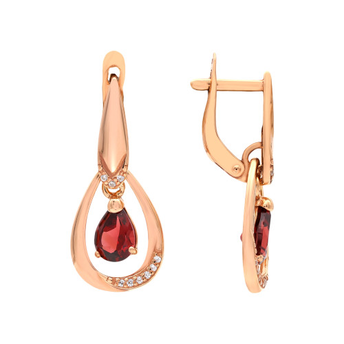 Позолоченные серьги с натуральными гранатами и фианитами