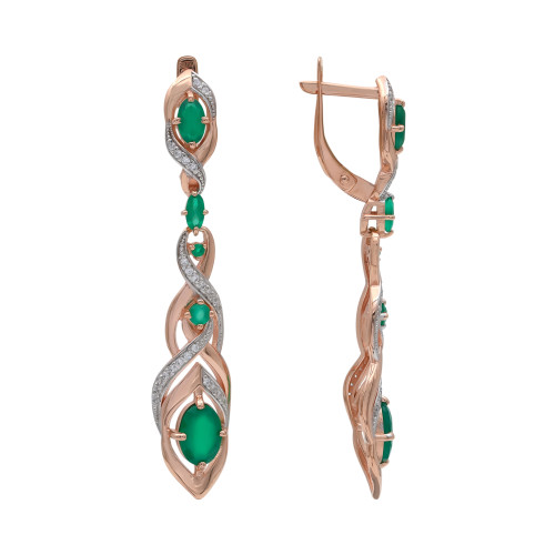 Серебряные серьги с агатом и фианитами