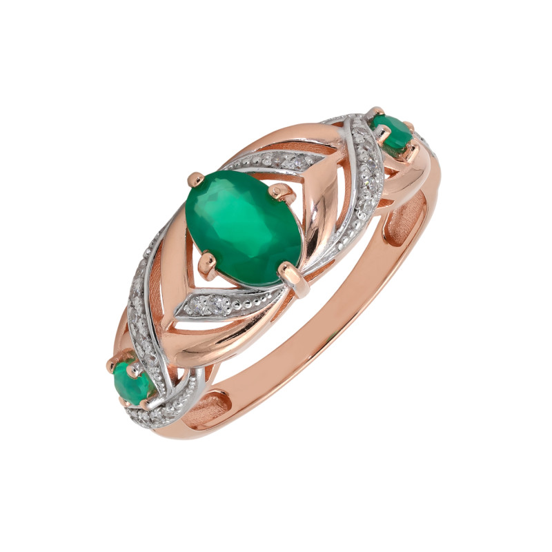 Серебряное кольцо с агатом и фианитами