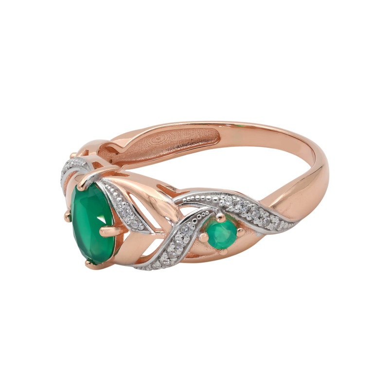 Серебряное кольцо с агатом и фианитами