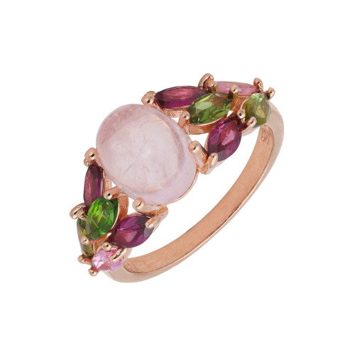 Серебряное кольцо с морганитом и родолитом